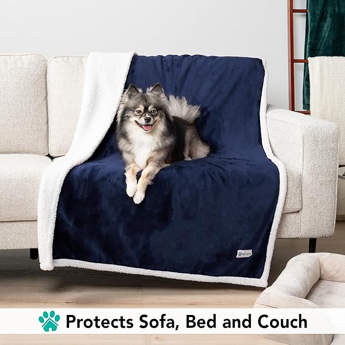 PetAmi Dog Blanket for Small Medium Dogs, Pet Bed Blanket Cat Puppy Kitten, Fleece Furniture Couch Cover Protector Sofa Car, Soft Sherpa Dog Throw Plush Reversible Washable, Mini 29x40 Blue