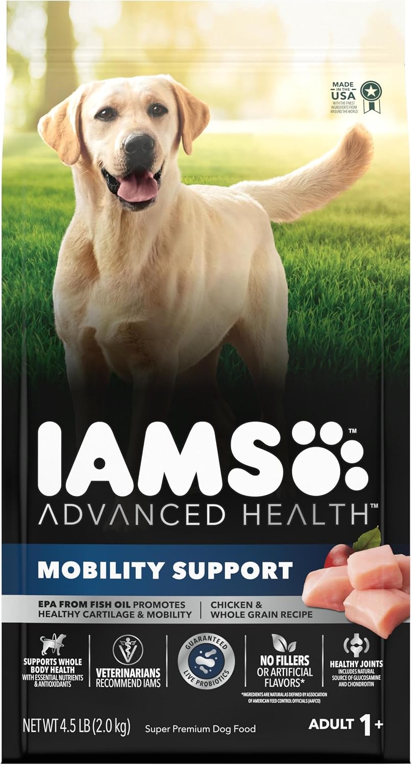 IAMS Advanced Health Mobility Support Dry Dog Food, Chicken, 4.5 lb | Live probiotics, EPA for cartilage & mobility, natural glucosamine & chondroitin, L-Carnitine, veterinarian-recommended