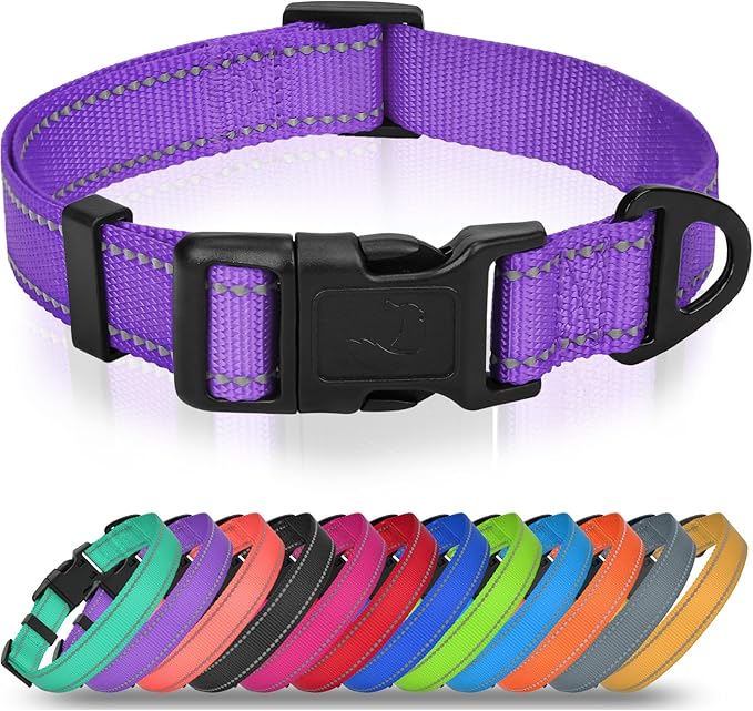 Joytale Reflective Dog Collar, Adjustable Nylon Pet Collar with Quick-Release Buckle for Medium Dogs, Purple, M