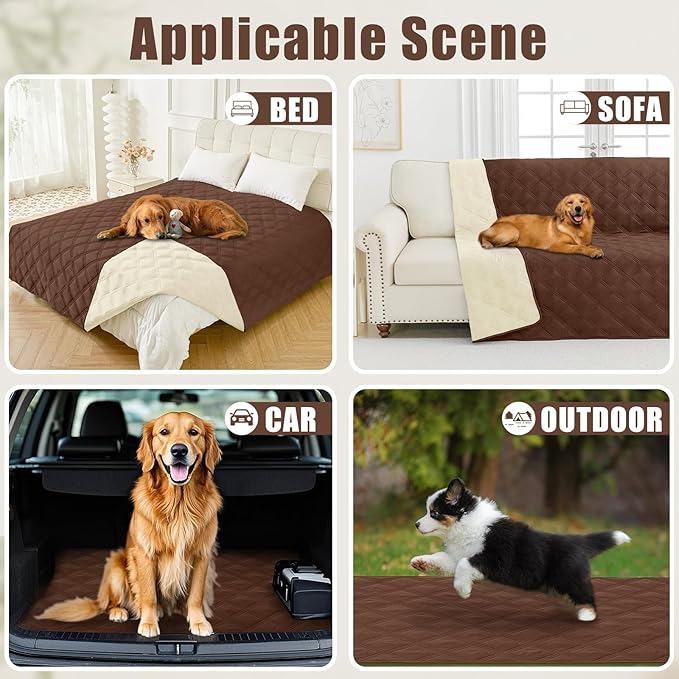 Smiry Waterproof Dog Bed Cover Blanket 68x82, Soft Reversible Pet Blanket, Washable Leakproof Cats Dogs Couch Cover for Sofa, Couch, Furniture, Brown/Beige