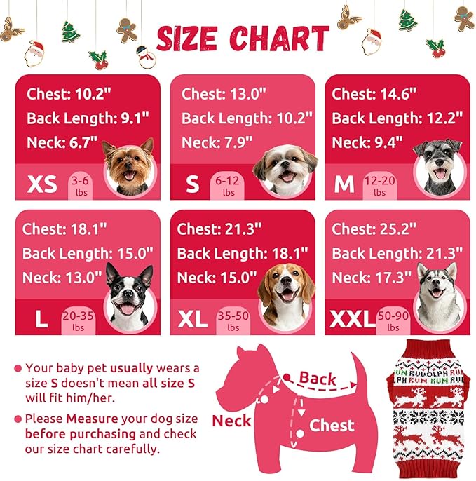 Dog Christmas Sweater Xmas Pet Clothes Cute Reindeer Christmas Dog Costume Outfits Holiday Knitwear Puppy Cat Jumpers New Year Gifts for Small Medium Large Dogs(Red Runing Deer,XXL)