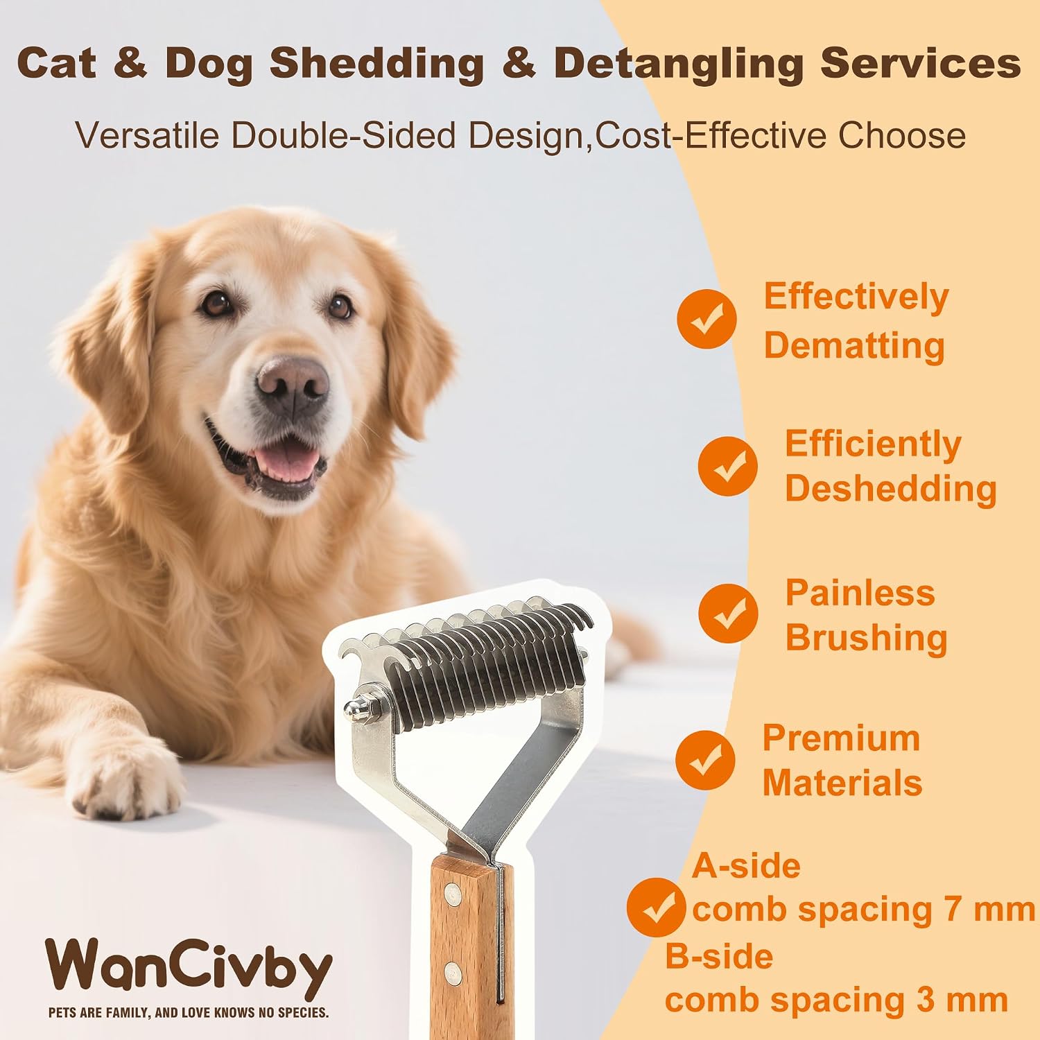 Dog Grooming Brush 2-in-1 - Undercoat Rake & Dematting Tool, Effective Shedding Control for Detangling All Dog Sizes