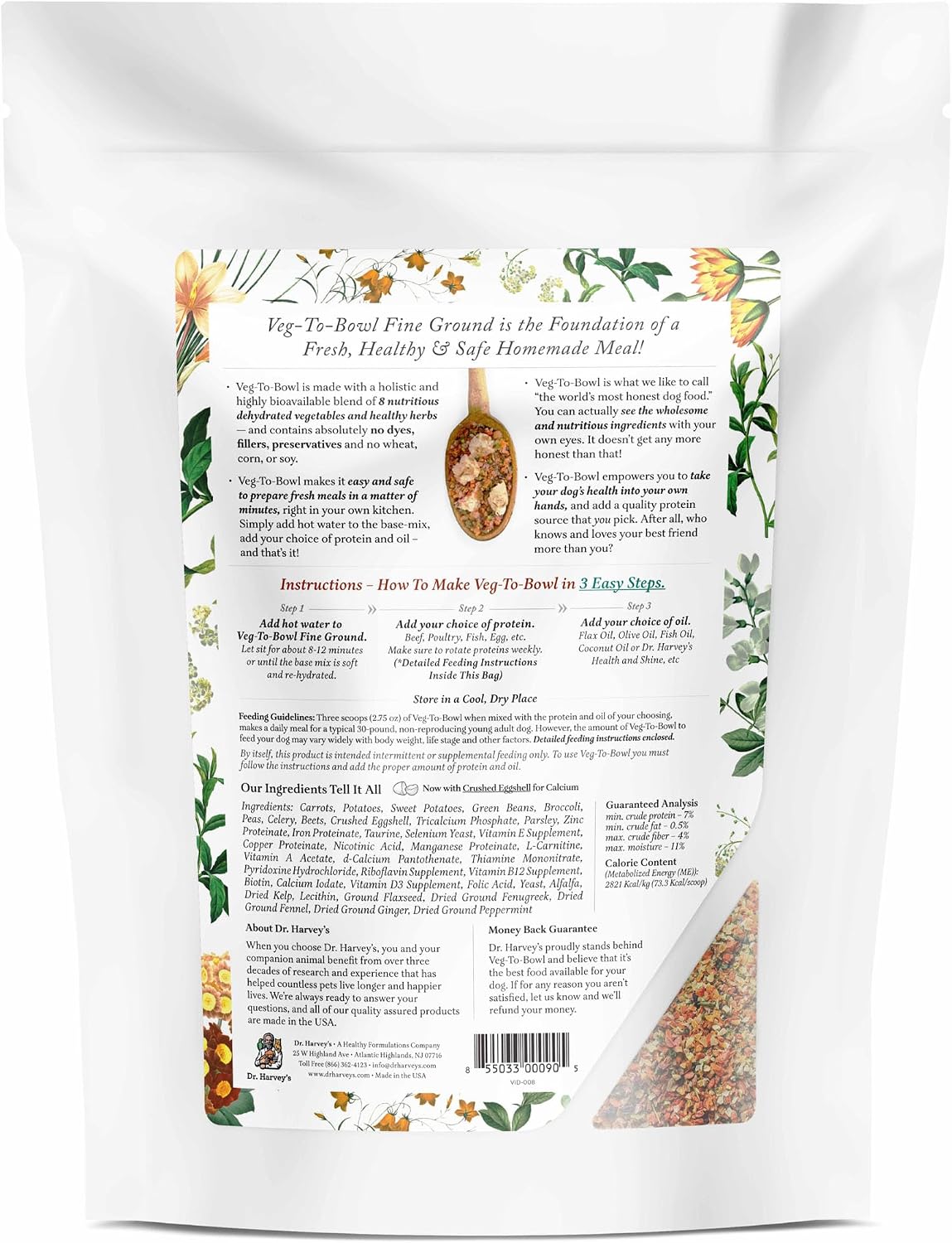 Dr. Harvey's Veg-to-Bowl Fine Ground Base Mix for Small Dogs (3 lb) | Human Grade Dehydrated Base Mix - Grain Free Holistic Mix
