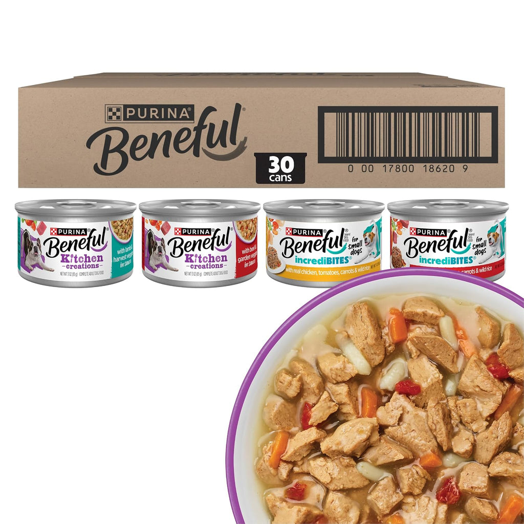 Beneful Purina IncrediBITES and Medleys Wet Dog Food Variety Pack Made with Real Beef, Chicken, and Lamb with Dog Gravy, 30 Pack - (Pack of 30) 3 oz. Cans