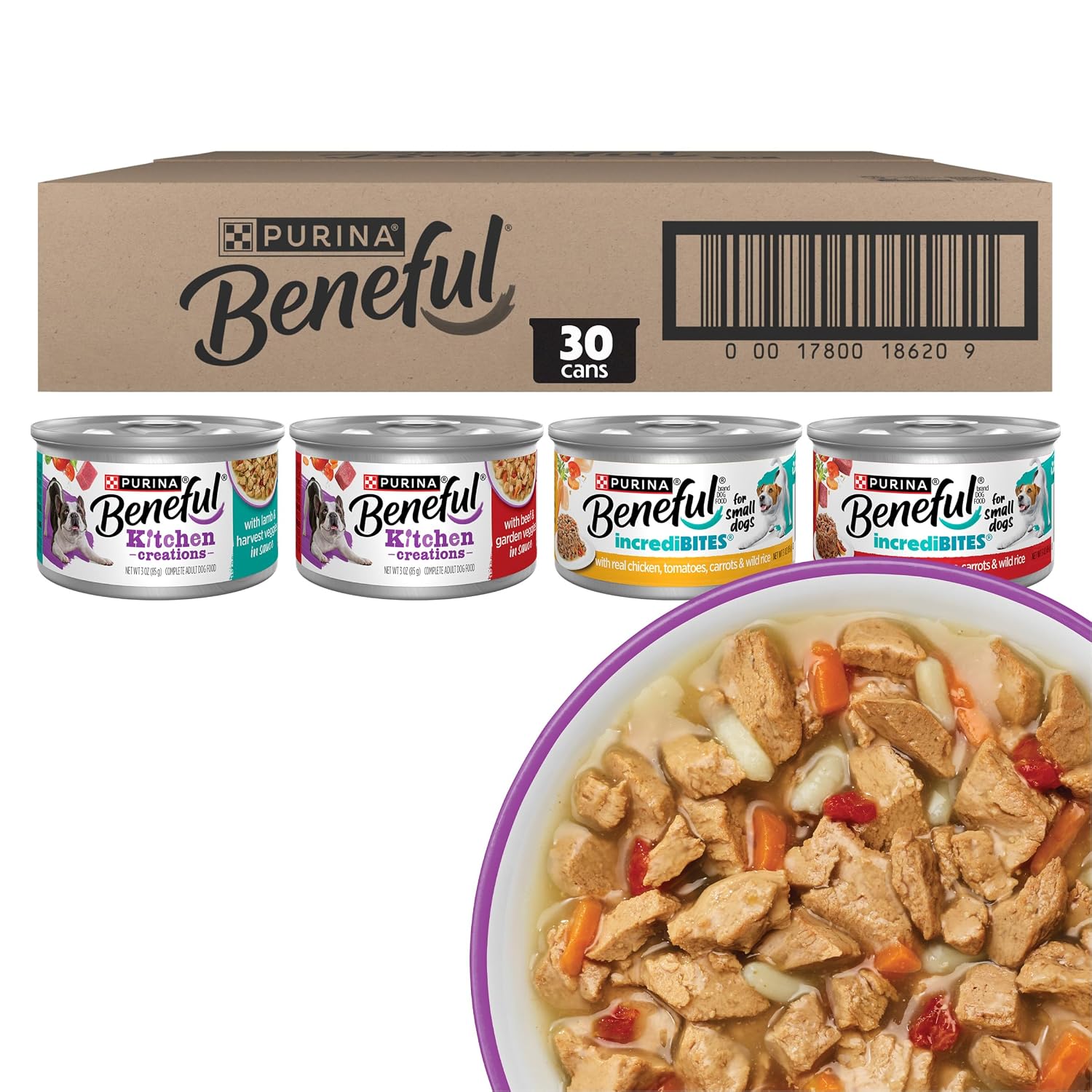 Beneful Purina IncrediBITES and Medleys Wet Dog Food Variety Pack Made with Real Beef, Chicken, and Lamb with Dog Gravy, 30 Pack - (Pack of 30) 3 oz. Cans