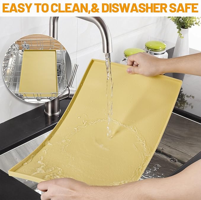 Hubulk Dog Feeding Mat,100% Waterproof Food Grade Silicone Pet Food and Water Bowl Placemat,Dishwasher, High Raised Edge to Prevent Spills,Nonslip Tray to Stop Messes on Floor (24"x16"x0.5", Yellow)