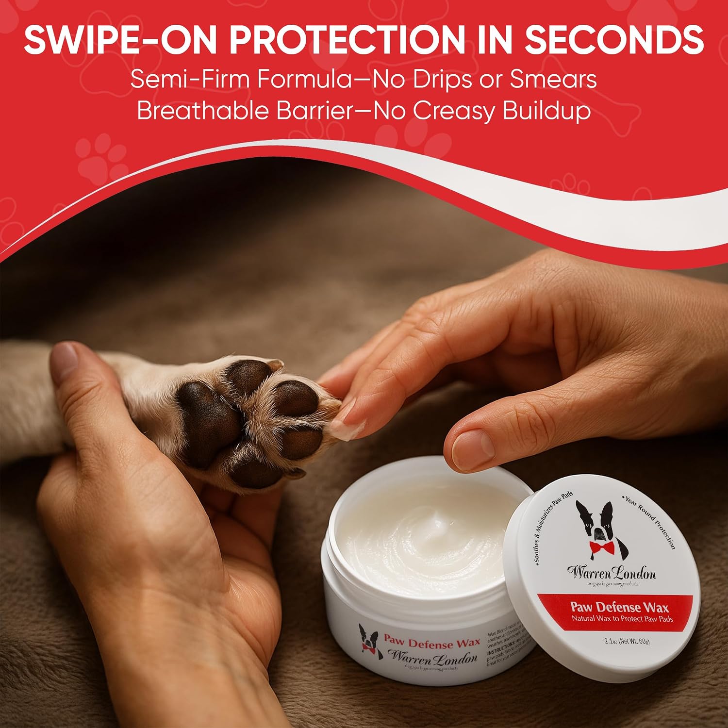 Warren London Paw Defense Wax | All-Season Dog Paw Balm with Beeswax, Aloe & Vitamin E | Shields Pads from Hot Pavement, Ice & Rough Terrain | Soothes Dry, Cracked Paws | Made in USA
