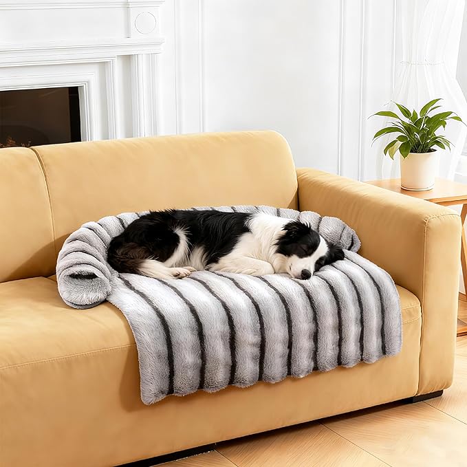 Large Dog Couch Bed, Fluffy Washable Couch Protector for Dogs with Removable Cover, Non-Slip Dog Sofa Bed, 35x31 Inch, Grey