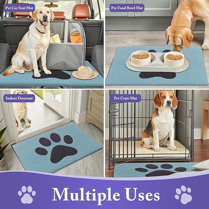 Buganda Dog Door Mat for Muddy Paws, Absorbent Dirt Trapper Non Slip Indoor Doormats, Washable Low-Profile Mat for Mud Dogs, Entryway Carpet for Inside Floor (36x24 Inches, Blue)