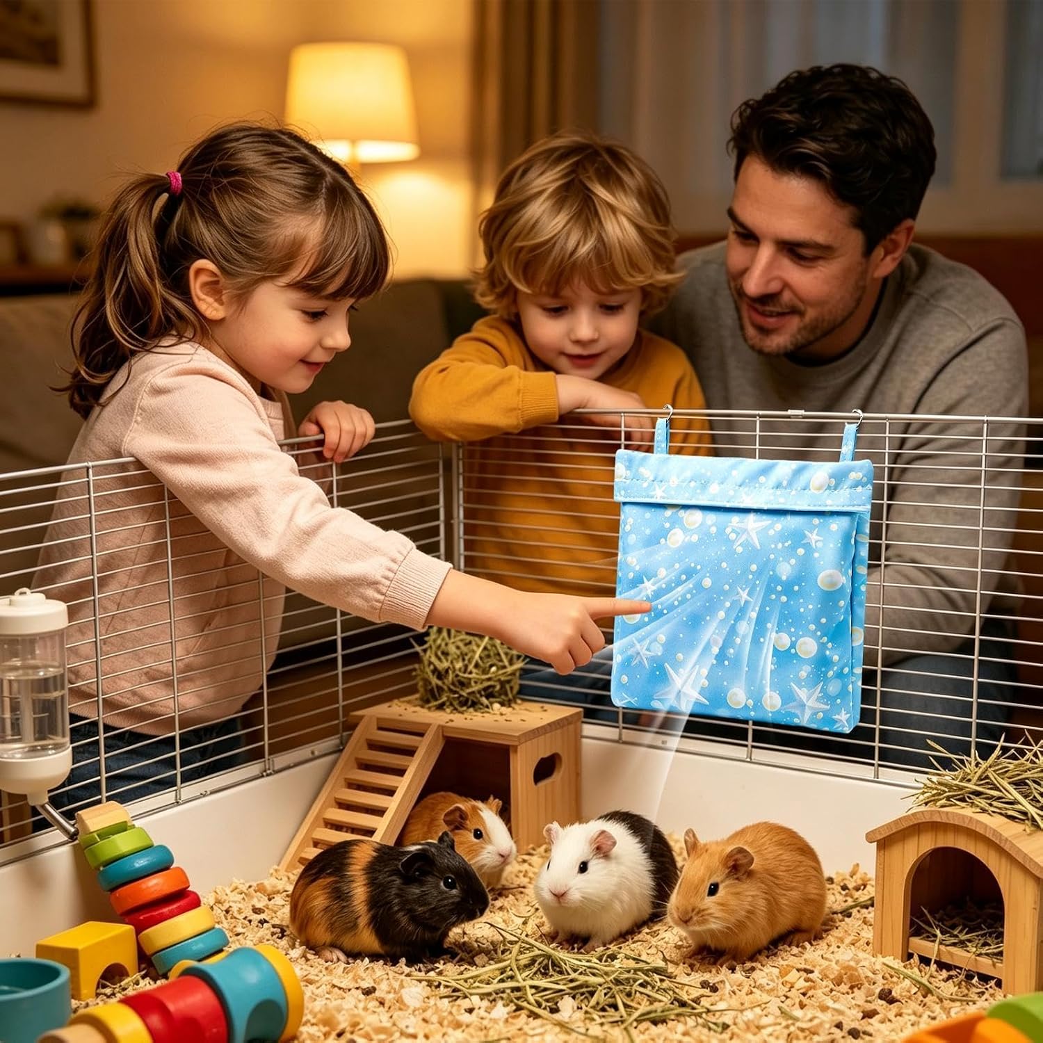 Bunny Cooling Mat - Refillable Ice Pad | Hanging Summer Pet Cooler | Includes 4 Ice Crystal Packs, Condensation Resistant Lining, Washable Fabric Cover, Hanging Cage Design, For Rabbits Ferrets
