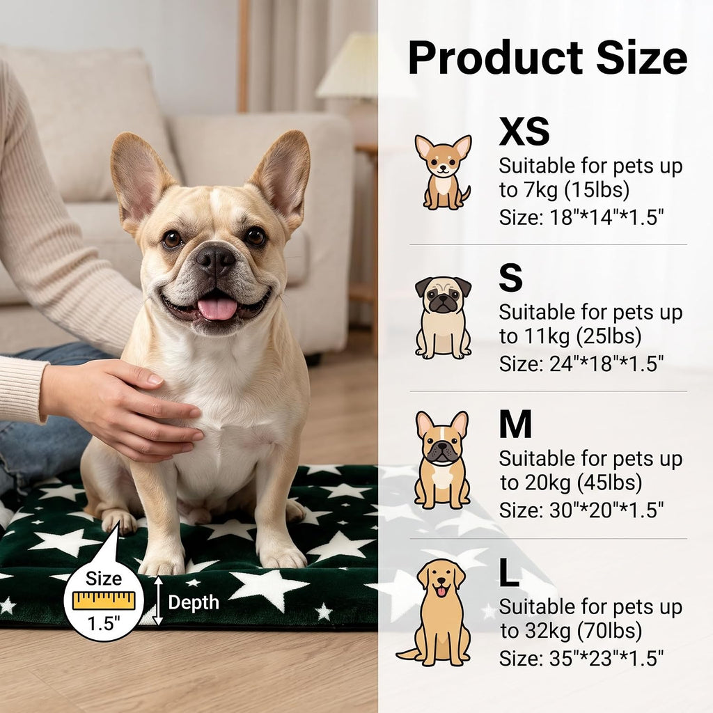 Dog Bed Mat,Reversible & Ultra Soft Kennel Pad-Machine Washable Pet Bed for Dogs & Cats-All-Weather Crate Liner for Crates,Carriers & Travel (Big Star&Green, 24.0" L x 18.0" W x 1.5" Th)