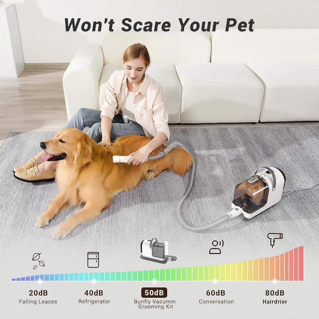 Bunfly Dog Grooming Kit,13000Pa Strong Grooming & Vacuum Suction 99.99% Pet Hair, 16 Pet Grooming Tools for Dogs Cats, 3L Large Capacity Dust Cup, Quiet Pet Vacuum Groomer (Grey)