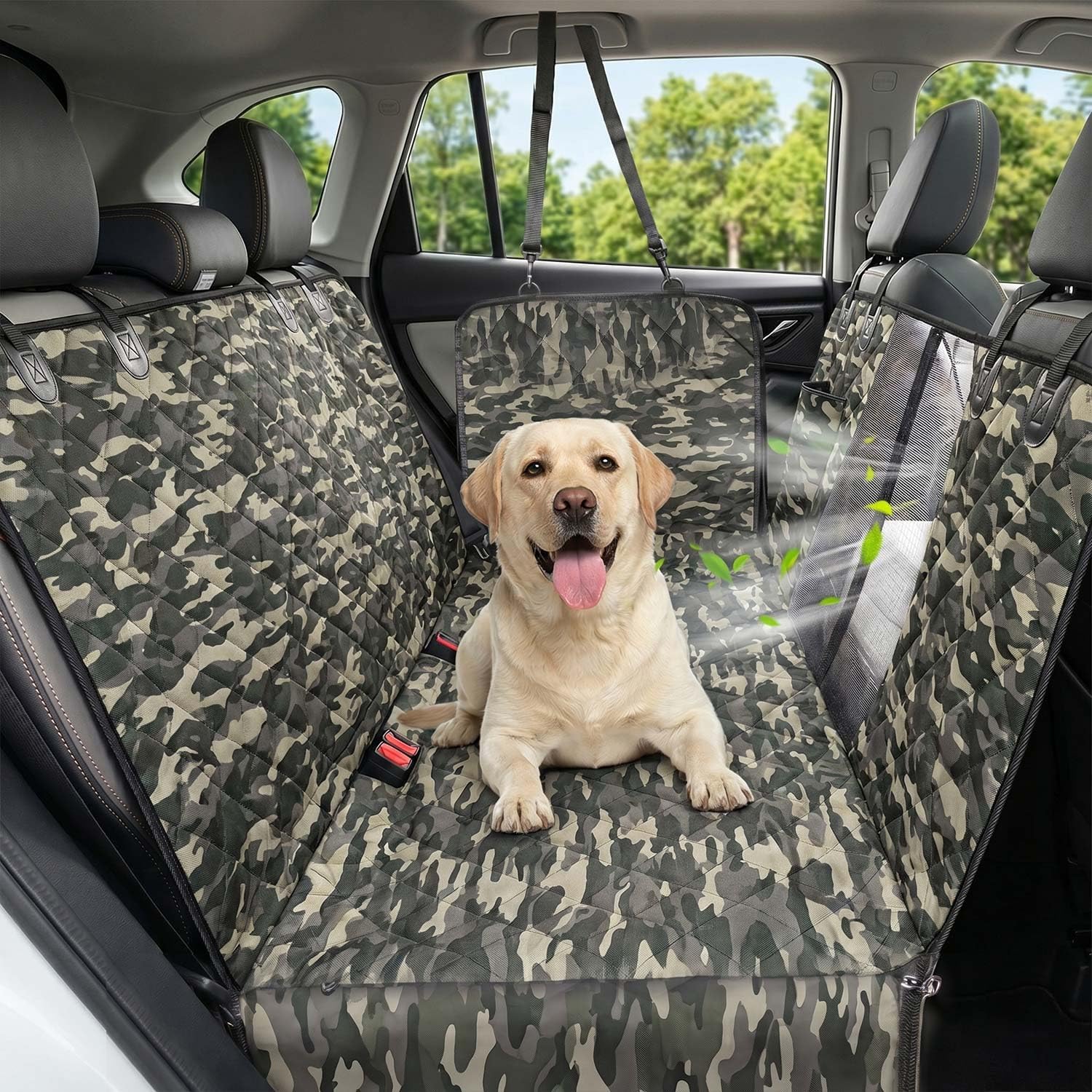 Dog Car Seat Cover, 600D Heavy Dute Car Seat Cover for Dogs Pets, 100% Waterproof Anti-Scratch Nonslip Dog Hammock for Cars, Seat Covers Protector with SeatBelt for Sedan SUV Truck Standard Camo