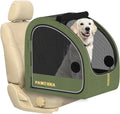 PAWZIDEA Portable Dog Crate for Car Travel, Medium & Large Dogs Up to 80lbs | Soft-Sided Dog Car Kennel for Backseat, Secures Seatbelt & Headrest Strap, Collapsible Enclosed Car Seat Carrier, Chew-Proof