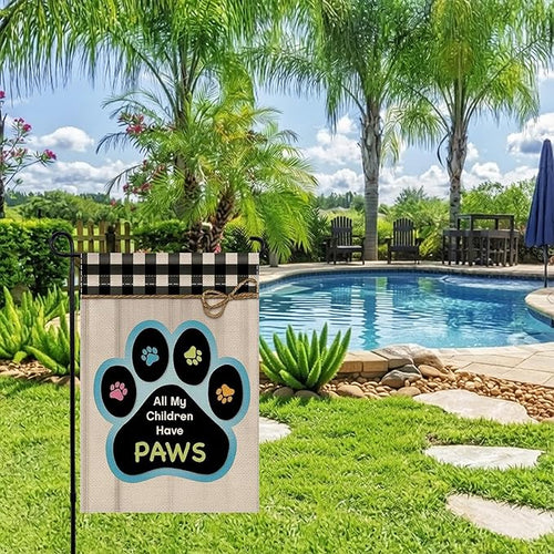 12x18 All My Children Have Paws Garden Flag Cat Paw Print Black Gingham Outdoor Decor for Pet Lovers Porch Yard Patio Decorations