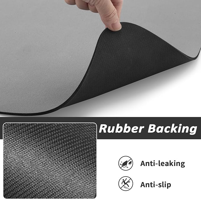 Dog Food Mat - Absorbent Cat Mat for Food and Water, No Stains Pet Feeding Bowl Mat, Easy to Clean Pet Placemats, Quick Dry Dog Water Dispenser Mat for Messy Drinkers | Paw Grey 18"x 34"