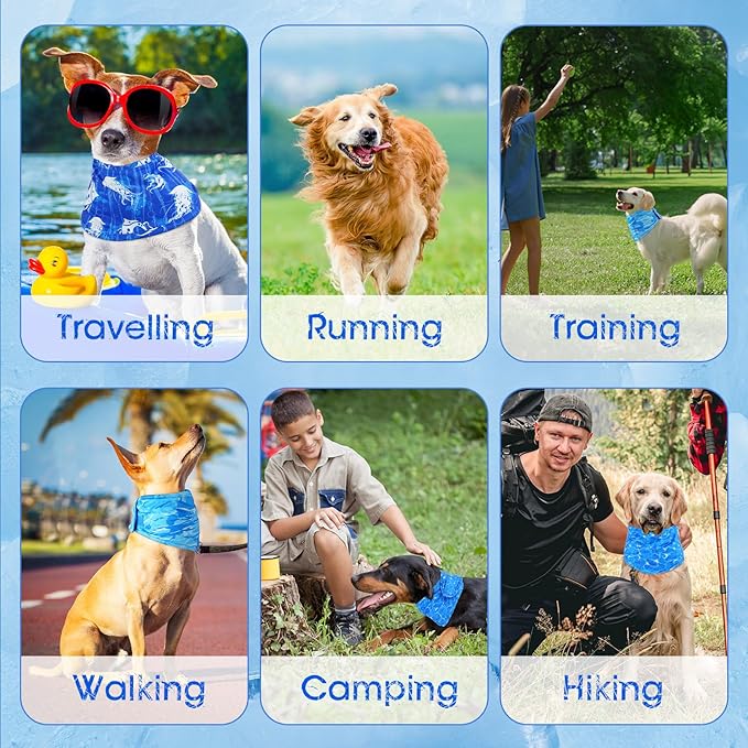 Talltalk 5 Pieces Dog Cooling Bandanas Neck Wraps Ice Scarf Pet Dog Cooling Collar Hunting Training Hiking Camping Accessories for Summer(M)