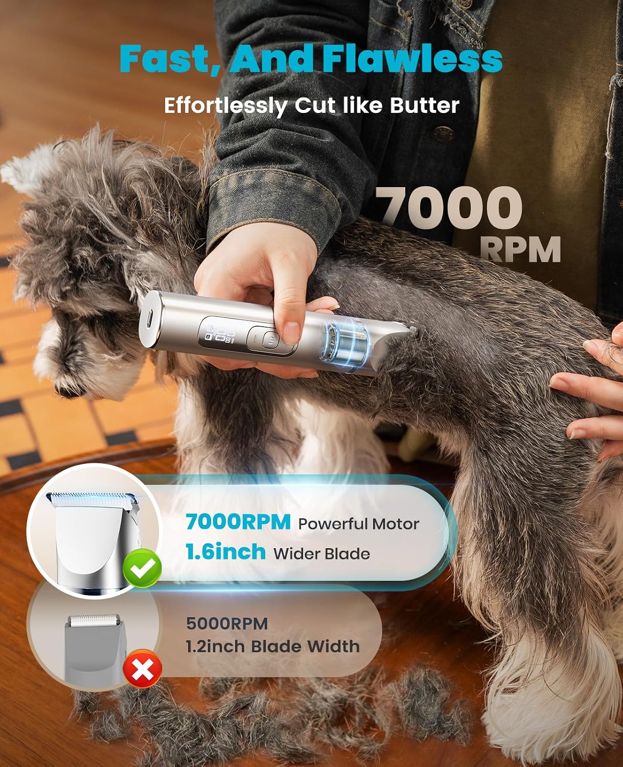 oneisall 4 in 1 Dog Grooming Kit with LCD Display | Paw Hair Trimmer & Nail Grinder, Rechargeable, Cordless, Low Noise, IPX7 Waterproof, 3 Speeds Pet Grooming Clippers