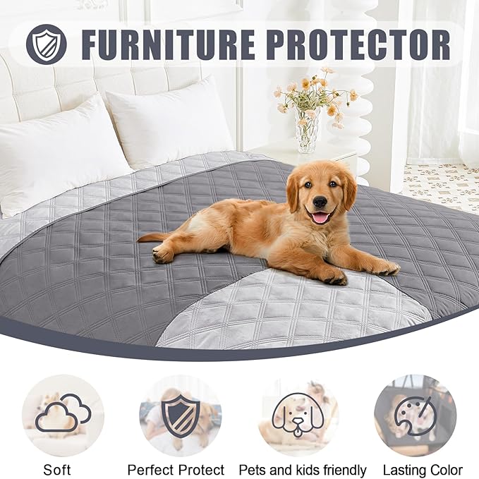 Smiry Waterproof Dog Bed Cover Blanket 52x82, Soft Reversible Pet Blanket, Washable Leakproof Cats Dogs Couch Cover for Sofa, Couch, Furniture, Grey/Light Grey