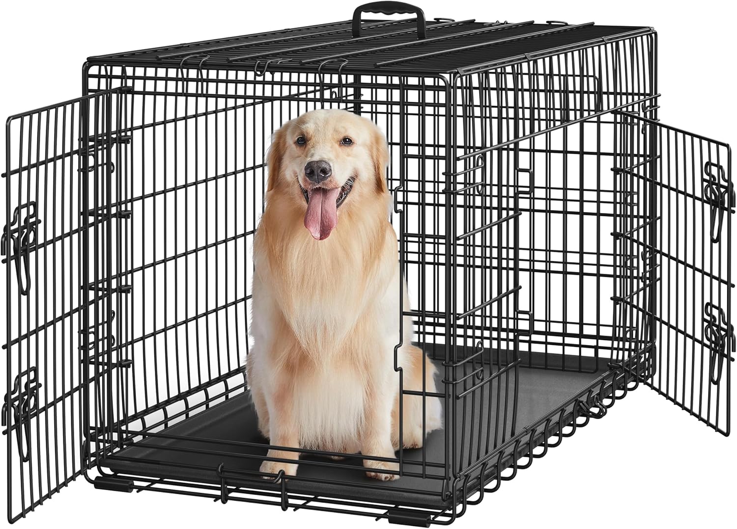 Yaheetech 42inch Double Door Dog Crate w/Divider, Collapsible Metal Kennel | Heavy-duty Sturdy Metal Frame, Easy Assemble, Fold Up for Travel, Removable Tray, Ideal for Puppies, Medium to Large Dogs
