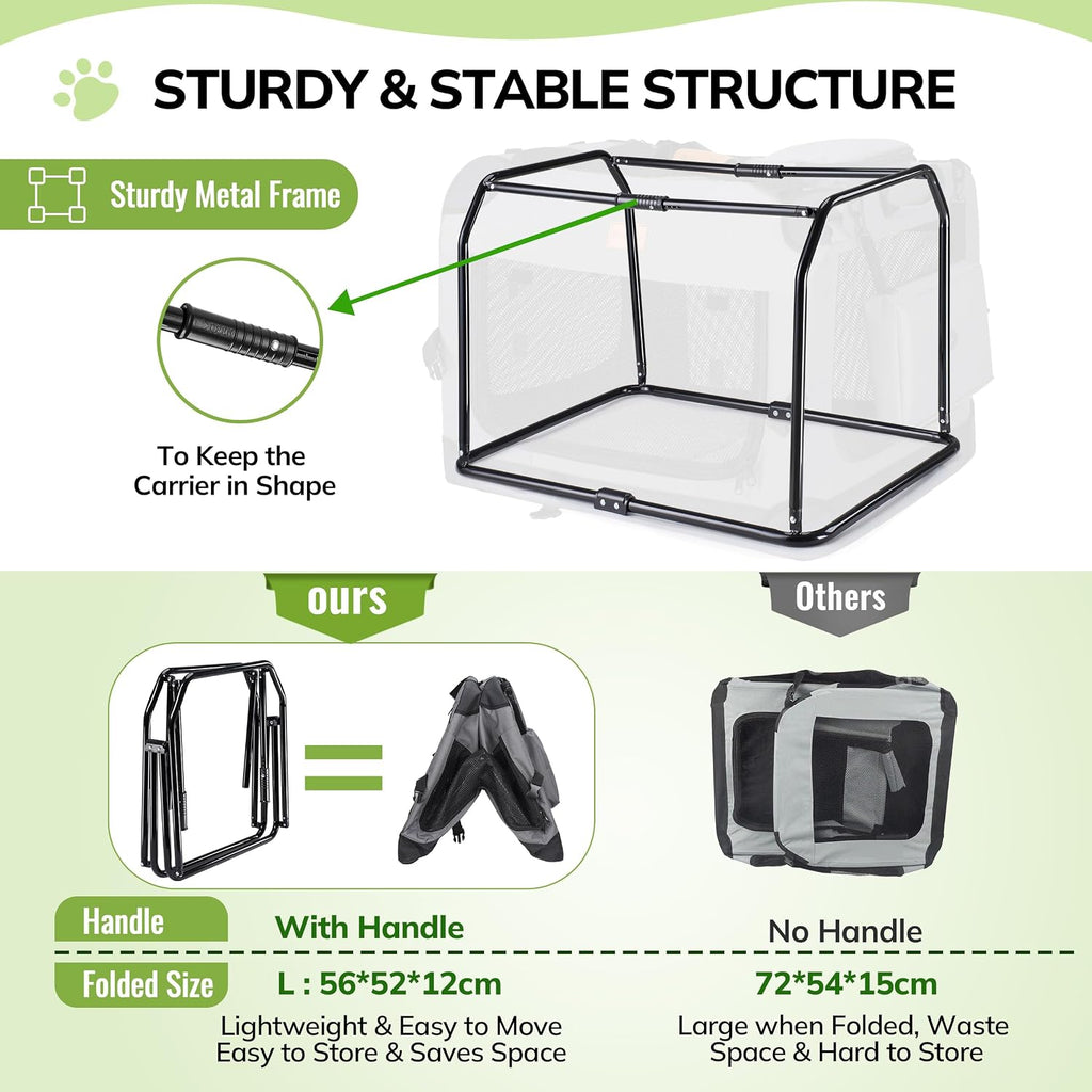 Morpilot 24-inch Portable Collapsible Dog Crate for Small Dogs up to 27lbs | Travel Dog Crate Soft-Sided with Foldable Bowl, Shoulder Strap & Storage Pockets, Grey
