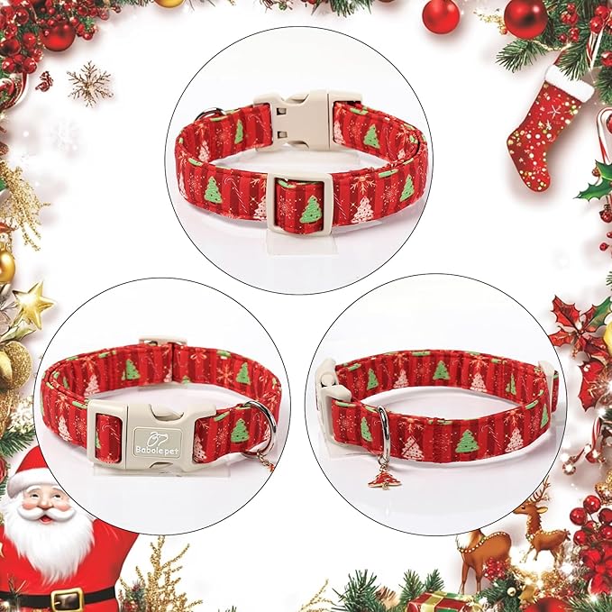 Christmas Dog Collar - Cute Red Christmas Tree Festive Puppy Collar with Safety Buckle, Soft Adjustable Holiday Dog Collars for Small Medium Large Dogs M