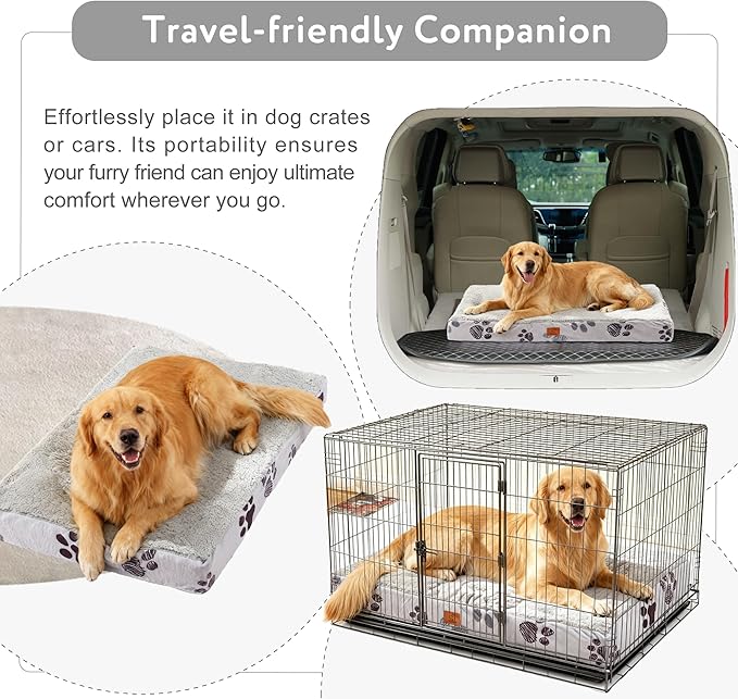 Waterproof Orthopedic Dog Bed for Extra Large Dogs 41x27x4 Inch - Egg Crate Foam Pet Crate Bed with Removable Washable Cover, Plush Top Anti-Slip Bed Mat, Dark Grey