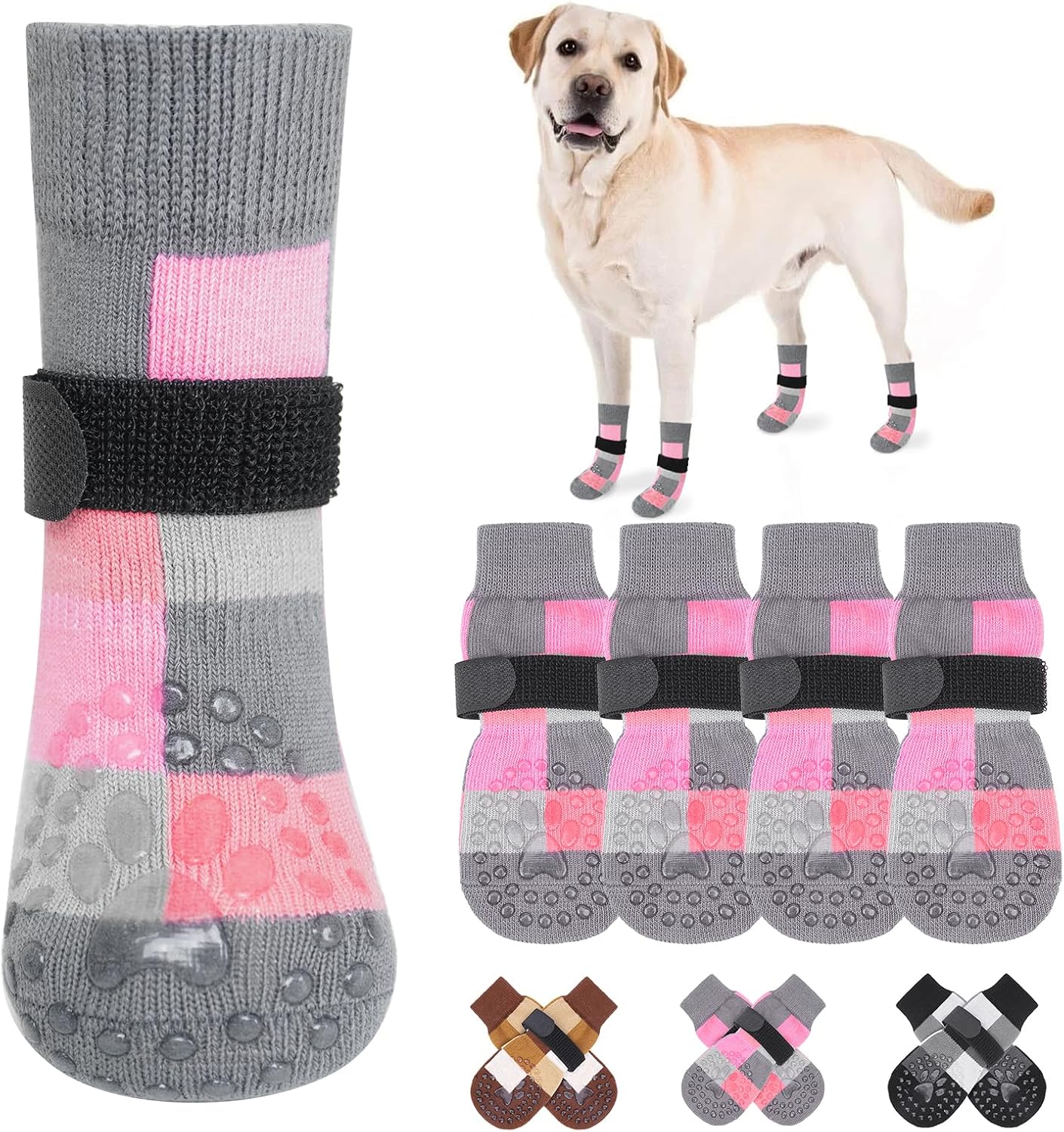 BEAUTYZOO Non Slip Dog Socks to Prevent Licking Paws, Dog Shoes Booties for Hardwood Floors Anti Slip-Thick Grip Works Even When Twisted-Paw Protector for Cold Pavement Small Medium Large Senior Dogs