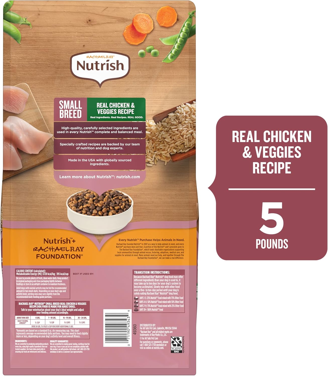 Nutrish Small Breed Dry Dog Food with Chicken, 5 lb. Bag (Rachael Ray) | Suitable for Small Adult Dogs, Veterinarian Reviewed Formula, Made with No Artificial Flavors