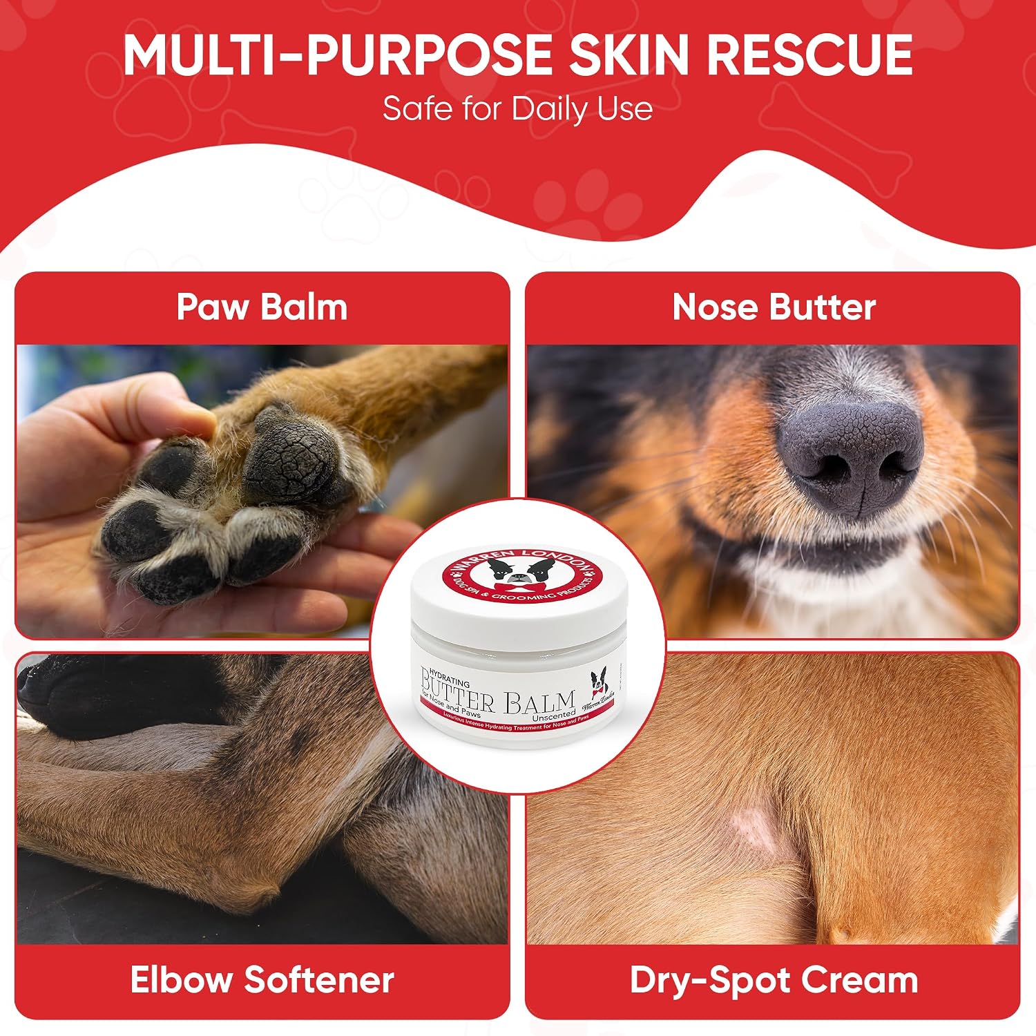 Warren London Hydrating Butter Balm for Dogs – Unscented – Deep Moisture Paw & Nose Cream for Dry, Cracked Pads & Snouts – Lick-Safe, Non-Greasy – Ideal for Frenchies & All Breeds – Made in USA – 4oz