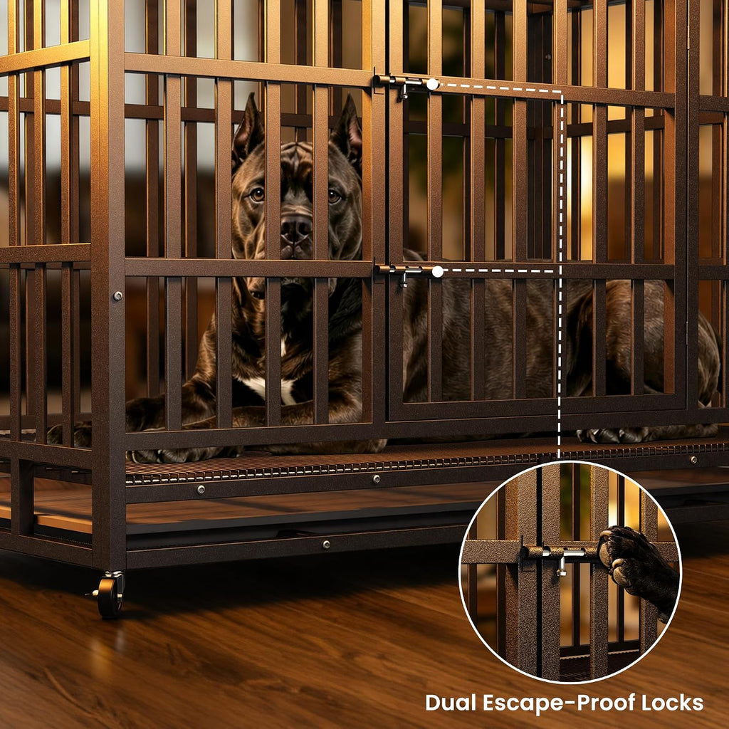 Hiwokk 48 Inch Heavy Duty Dog Crate, Indestructible Kennel for Large Dogs | 38-96" for Small to All Breeds Dogs | Escape Proof Latch | Removable Tray | Chew-Proof Steel | Lockable Wheels | Easy-Clean