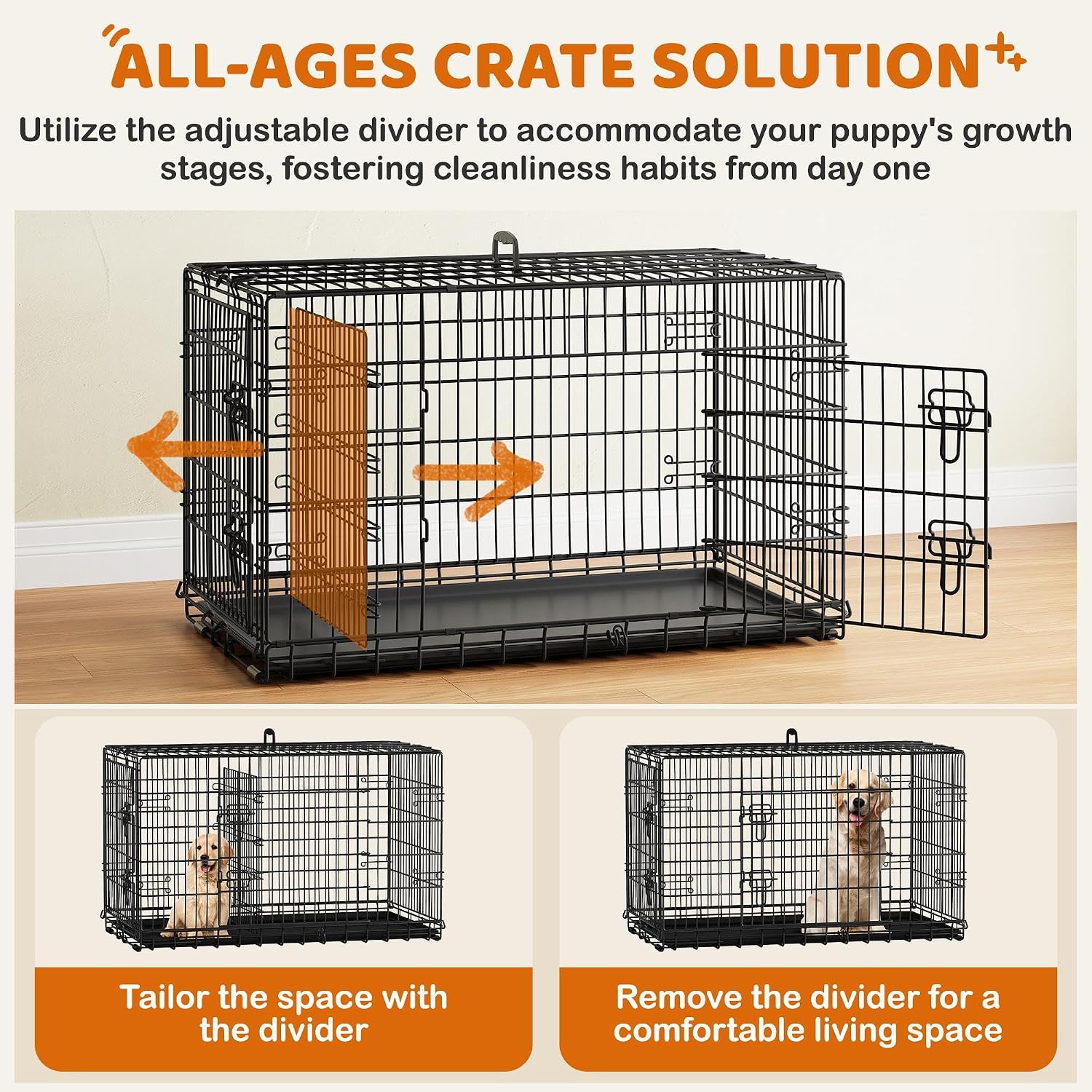 Yaheetech 42inch Double Door Dog Crate w/Divider, Collapsible Metal Kennel | Heavy-duty Sturdy Metal Frame, Easy Assemble, Fold Up for Travel, Removable Tray, Ideal for Puppies, Medium to Large Dogs