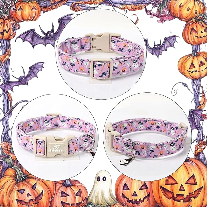 Halloween Dog Collar Cute Wizard Ghost Puppy Collar - Light Comfortable Adjustable Pet Collars for Small Medium Large Girl Boy Dogs L