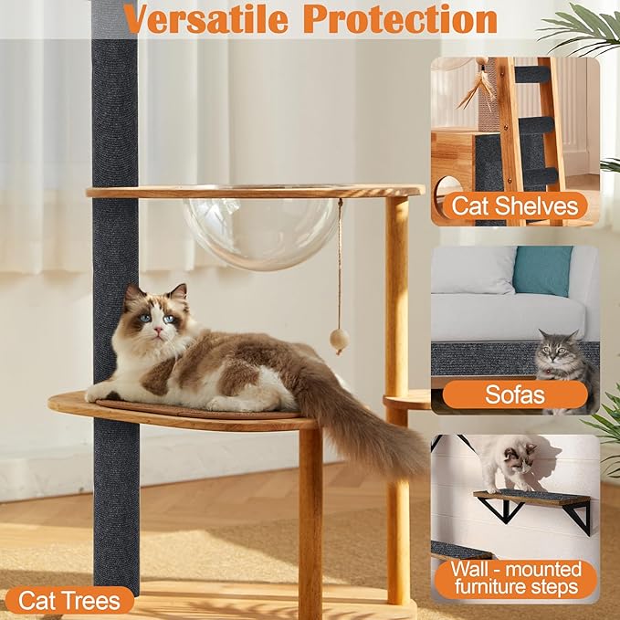 Cat Furniture Protector - 118" x 15.8" Trimmable Self-Adhesive Couch Scratch Protector from Cats, Cat DIY Climbing Couch Protector for Scratch Post Cat Tree Shelves Wall Indoor (Dark Gray)