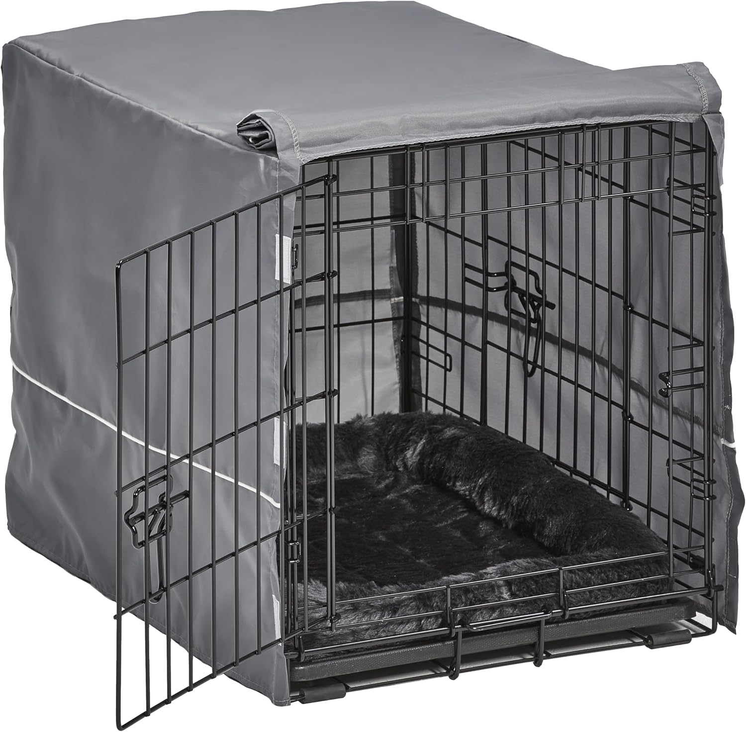 MidWest Homes for Pets Double Door 24-inch Dog Crate Kit, Bundle Includes a Two-Door Cage, Matching Gray Bed and Crate Cover, For Small Breeds