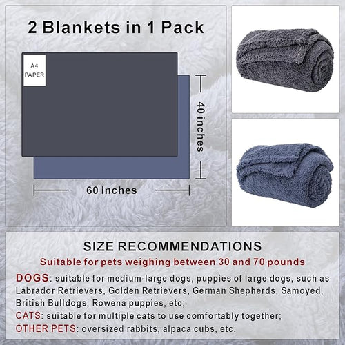 2 Blankets, Dog Cat Pet Blanket, Soft Warm Fleece, for Puppy, Small Dogs or Kitten, Cats, Plush Fuzzy Blanket for Bed, Sofa, Travel (60" x 40", 2/Pack, Dark Gray+Navy Blue)