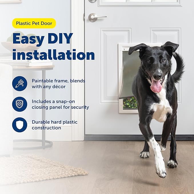 PetSafe Plastic Pet Door - Easy Install for Wood, PVC Metal & Paneled Doors - Rust-Free Plastic Frame - Flap Dimensions 10 1/4" W x 16 1/4" H - for Large Dogs Weighing Up to 100 lb