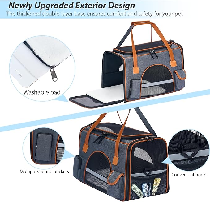 Pesen 20x12x11 Inches Cat Carrier– Fits Pets Up to 28 lbs, Anti-Collapse Design, Multiple Storage Pockets, Cat Carrier Soft Ideal for Medium Cats, Puppy, Rabbits and Other Small Animals