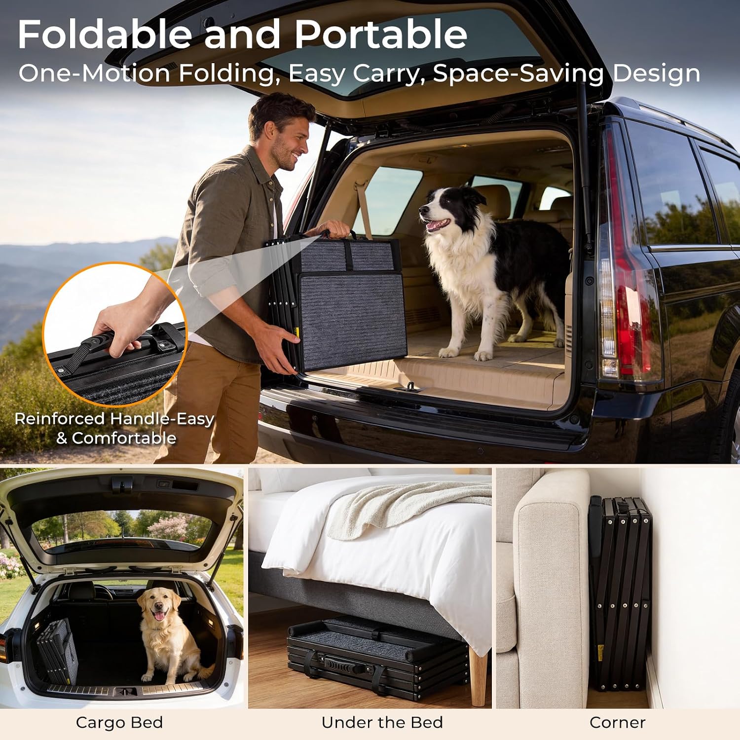 URPOWER Dog Stairs for Large Dogs Extra Wide 20" with 5-Step Dog Ramp Steps | Foldable Pet Stairs, Detachable for Car High Bed, Non Slip Surface Car Ramps for SUV Truck, Supports up to 260 LBS