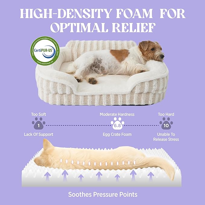 LE SURE Cute L-Plus Dog Beds, Orthopedic Waterproof Large Pet Bed with Sides, High Back Non-Slip Bottom and Egg-Crate Foam Dog Couch Sofa with Washable Removable Cover, Beige