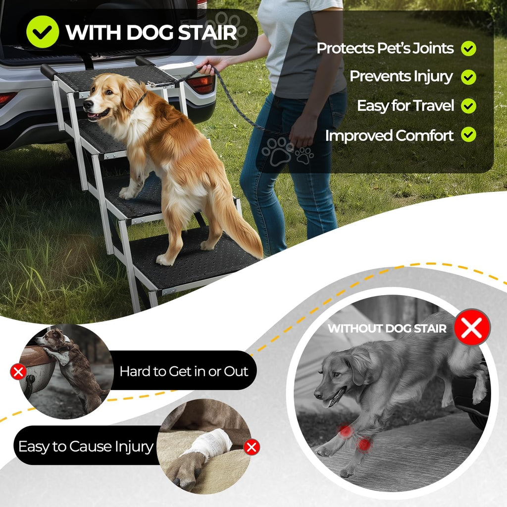 Auto Dynasty Dog Stairs for Car - 5 Steps Wide 37in High 31in Foldable Dog Ramp for Car Non-Slip Surface Support up to 150lbs - Suitable for SUV,Truck, Sofas, Bed/Couch