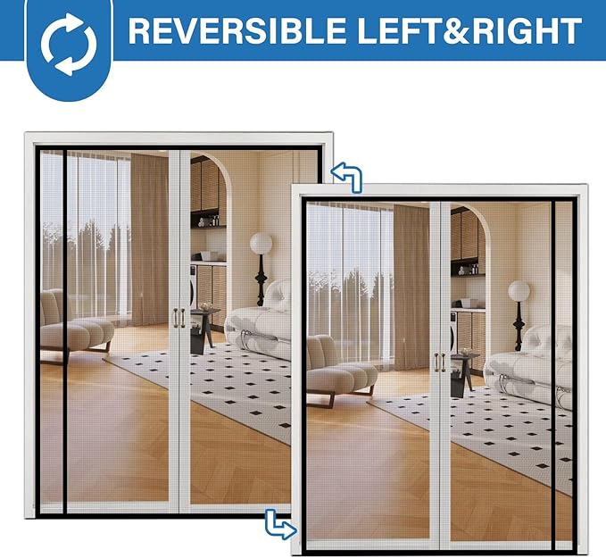 Magnetic Screen Door Left Right Side Opening Upgraded PET Mesh Greater Than Fiberglass and Polyester,Keep Bugs Out,Pet & Kid Friendly,Suitable for Sliding Doors,Patio French Doors-74" X 98"