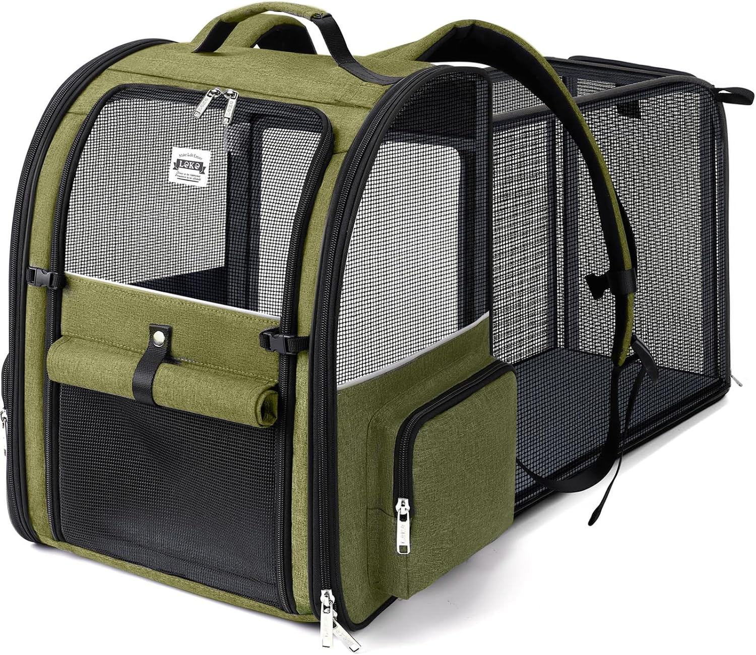 Large Cat Backpack Carrier Expandable Pet Carrier Backpack for Small Dogs Medium Cats Fit Up to 18 Lbs, Dog Backpack Carrier, Foldable Puppy Backpack Carrier for Travel,Dark Green, Large