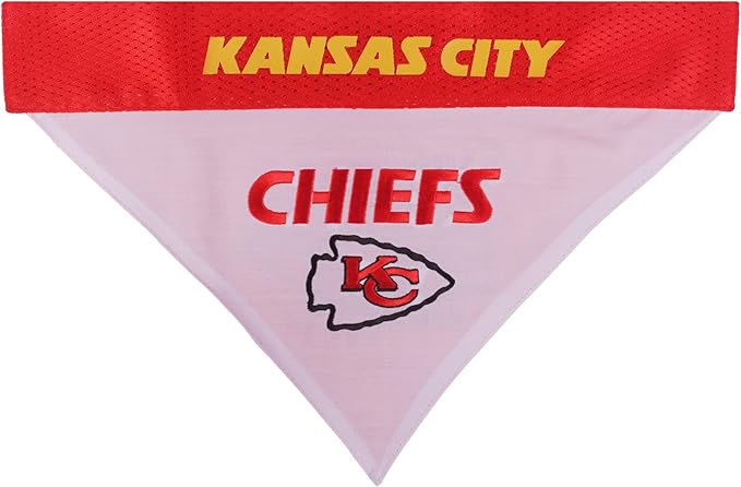 Pets First NFL DOG BANDANA - KANSAS CITY CHIEFS REVERSIBLE PET BANDANA. 2 Sided Sports Bandana with a PREMIUM Embroidery TEAM LOGO, Small/Medium. - 2 Sizes & 32 NFL Teams available (KCC-3217-S-M)