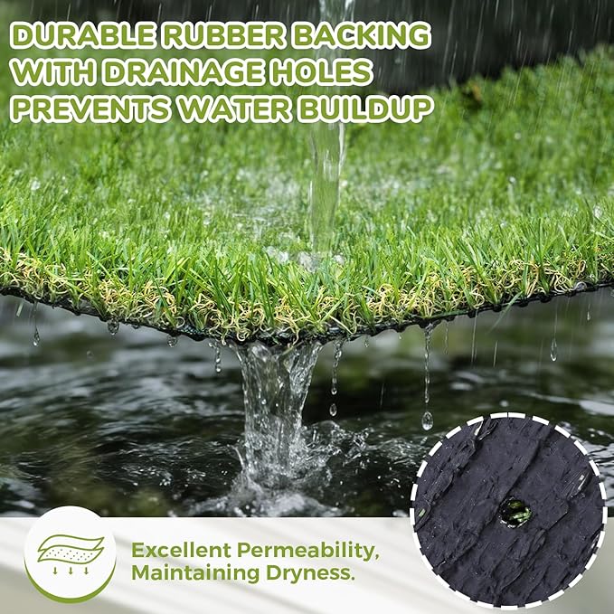 Artificial Grass Rug Indoor Outdoor, 3 x 5FT Faux Grass Turf with Drainage Holes, Realistic Artificial Lawn Rug Dog Pets Mat, Turf Carpet for Garden Lawn Landscape Balcony Patio Backyard Easter Decor
