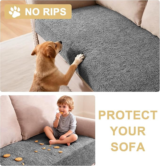 H.VERSAILTEX Non Slip Pet Couch Cover Chenille Dog Bed Protector Thick Soft Sofa Slipcover Pet Friendly Washable Couch Cushion Covers for Pets (52" x 82", Gray)
