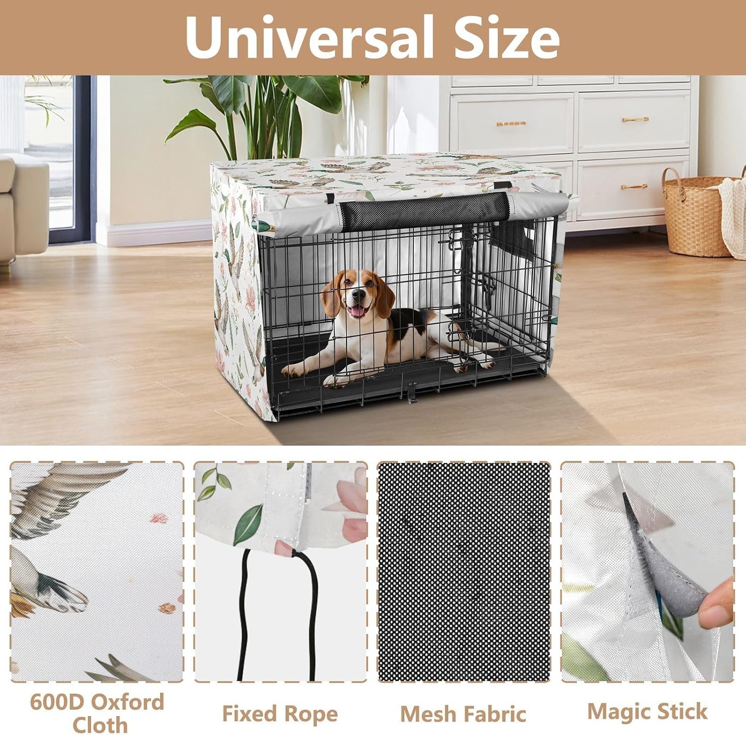 Mallard Ducks Dog Crate Cover 600D Oxford Heavy Duty Kennel Cover Mesh Window Soundproof Waterproof Sunshade Universal Fit for 42 inches Wire Cage