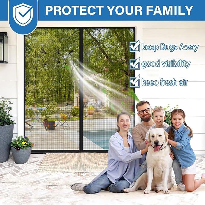 Upgraded PET Mesh Magnetic Screen Door Stronger Than Fiberglass and Polyester,Hands Free,Keep Bugs Out,Pet & Kid Friendly,Suitable for Sliding Doors,Patio and French Doors-70" X 79"
