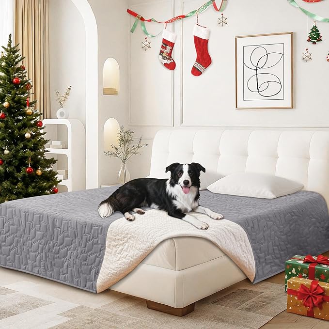 Waterproof Dog Bed Cover Pet Blanket, Soft Couch Cover for Dogs Washable, Non-Slip Dog Blanket Protect Furniture Couch Sofa Car for Puppy Large Dogs Cat (82x120 Inch, Light Grey)