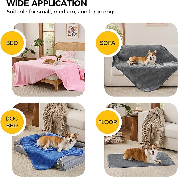 Sunheir Waterproof Blanket for Queen Size Bed - 90"x86" Soft Reversible Sherpa Fleece Flannel Dog Blankets for Large Dogs, Pet Blanket for Bed, Couch, Soft Plush Furniture Protector, Pink